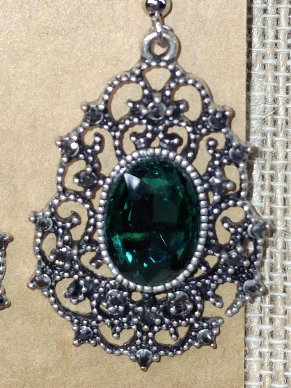 Intricate Filigree Drop Earrings with Deep Green Stones